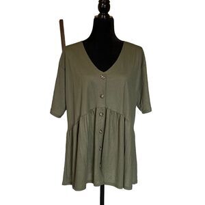 Dress Up Army Green Tiered Top - L